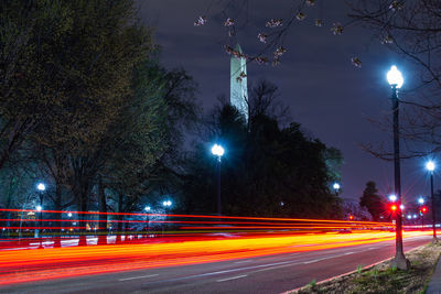 Light trails on street at night