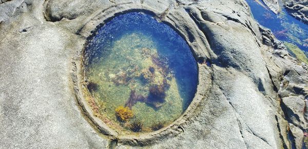 High angle view of hole in water