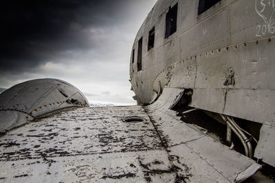 Crashed plane in basaltic desert of iceland wing