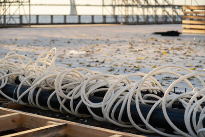 Building of portable ice rink. skating rink piping system with industrial tubing for low temperature