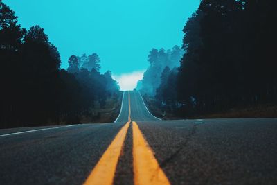 Surface level of empty road along trees