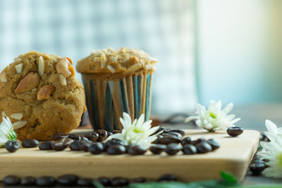 Close-up of cupcakes on table