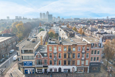 High angle view of buildings in city