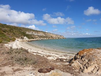 Scenic view of beach against sky