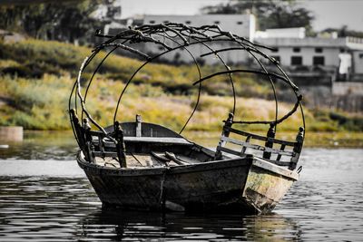 Fishing boat moored in river