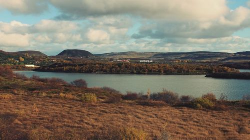 Scenic view of lake against sky