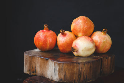 High angle view of fruits on black background