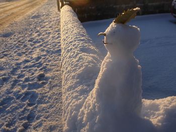 High angle view of snowman