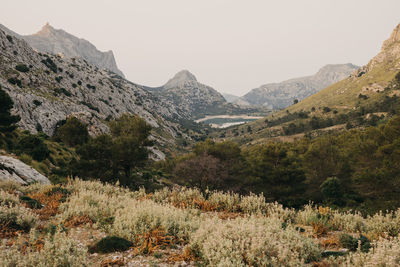 Scenic view of mountains against clear sky