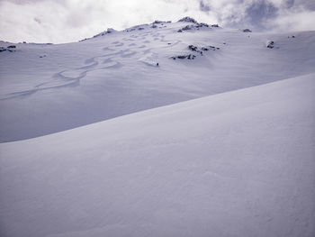 Snow covered landscape against sky