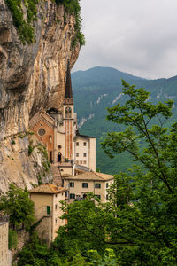 The rock church of the madonna della corona on lake garda in italy.