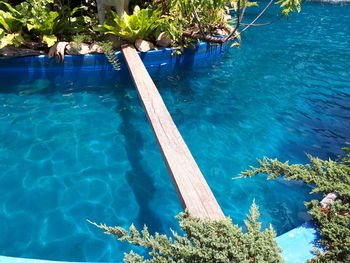 High angle view of swimming pool by sea