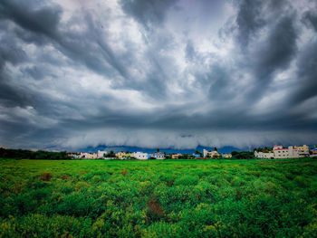 Scenic view of land against sky