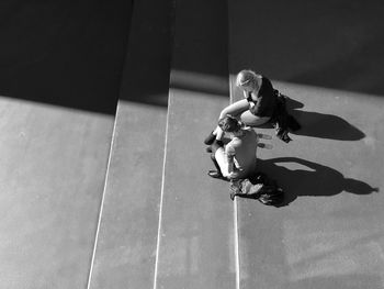 High angle view of man on floor