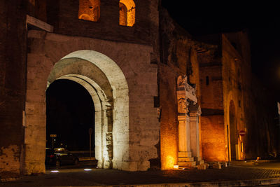 Architectural columns at night