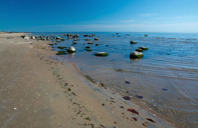 Scenic view of sea against blue sky