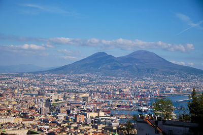 High angle view of city against sky