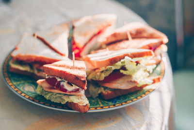 Close-up of breakfast served on table