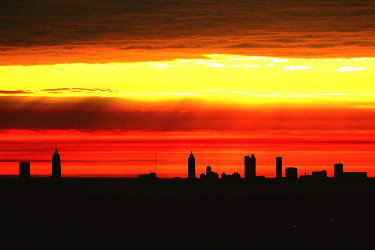 SILHOUETTE FACTORY AGAINST ORANGE SKY