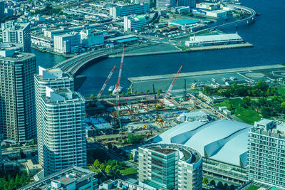 High angle view of buildings in city