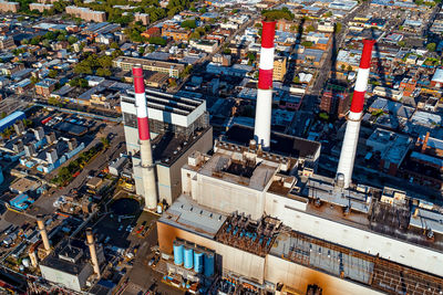 High angle view of factory in city