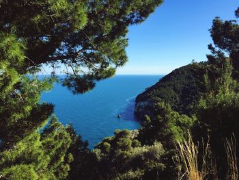 Scenic view of sea against blue sky