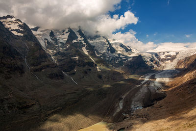 Scenic view of snowcapped mountains against sky