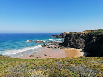 Scenic view of sea against clear sky