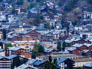 High angle view of buildings in city