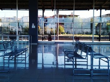 Chairs and tables in swimming pool