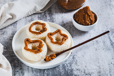 High angle view of food on table