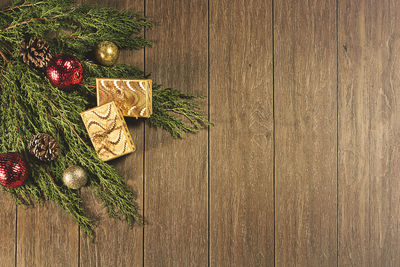 High angle view of christmas tree on table