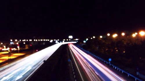 Light trails on road at night