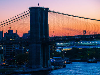 View of suspension bridge in city