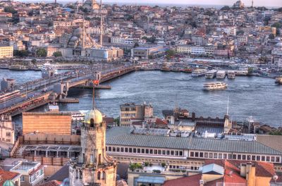 High angle view of city at waterfront