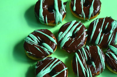 Close-up high angle view of doughnuts