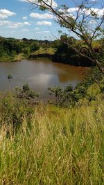 Scenic view of lake against sky