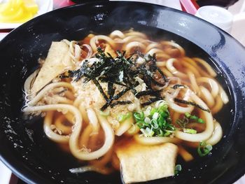 High angle view of noodles in bowl