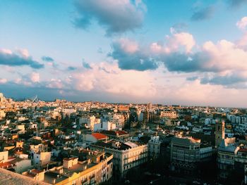 High angle view of cityscape against sky