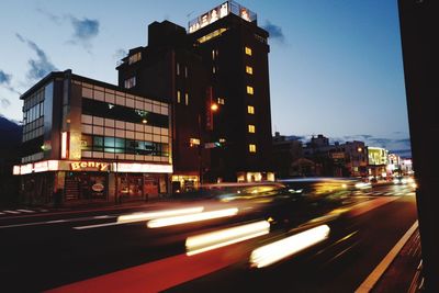 Blurred motion of illuminated city at night