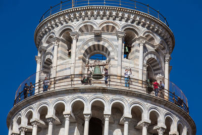 Low angle view of historical building against clear blue sky