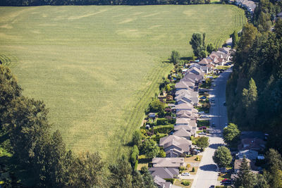 Urban development on the edge of a farm field