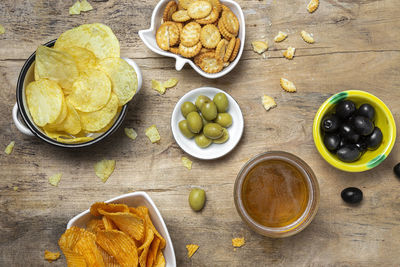 High angle view of fruits in bowl on table