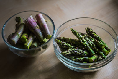 High angle view of vegetables in bowl on table