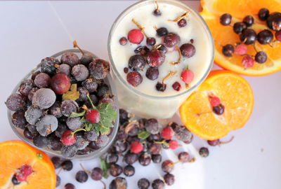 High angle view of breakfast on table