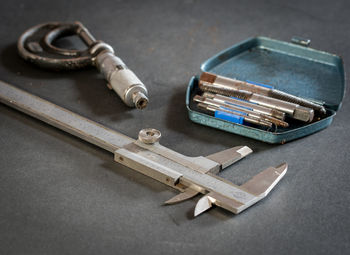 Close-up of tools on table