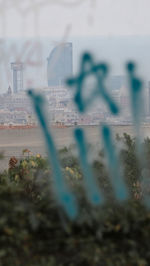 Close-up of text on city