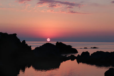 Scenic view of sea against orange sky