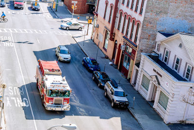 High angle view of street amidst buildings in city