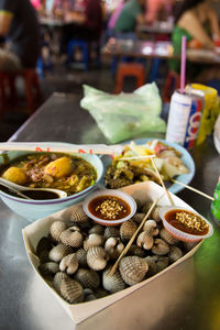 Close-up of food on table